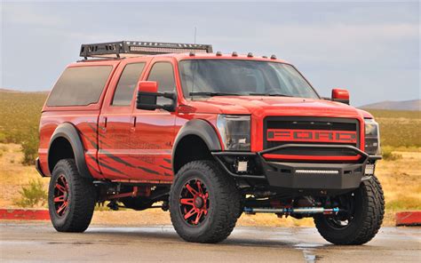 Download wallpapers Ford F-250, 4x4, Super Duty, red SUV, tuning F-250, American cars, Ford for ...