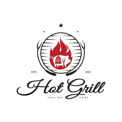 Simple Barbecue Vintage Hot Grill With Crossed Flames And Spatula Logo For Restaurant Badge