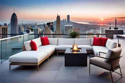 Premium AI Image | A balcony with a view of the city and the city in ...