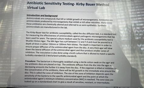 Solved Antibiotic Sensitivity Testing Kirby Bauer Method Chegg