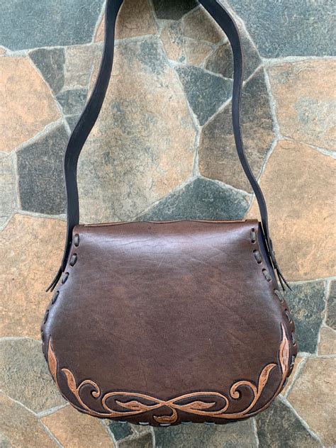 Unique Hand Tooled Leather Shoulder Bag In A Simple Celtic Etsy