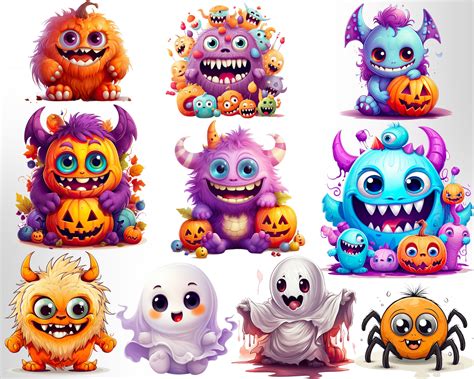 30 Cute Halloween Monsters Clipart Mix. Watercolor, Clipart for Commercial Use, Witch, Horror ...