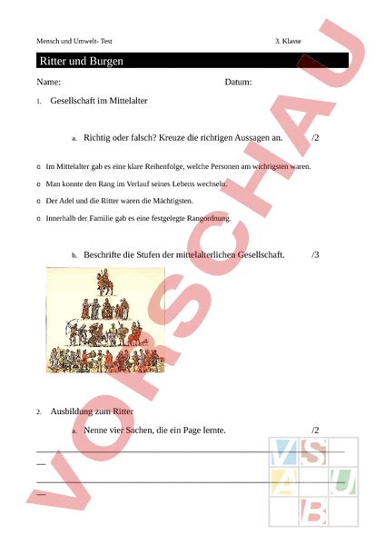 Arbeitsblatt Ritter Und Burgen MuU Test Geschichte Mittelalter