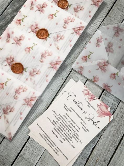 Invitatie Cu Plic Din Calc Printat Si Sigiliu Magnolia Weddy