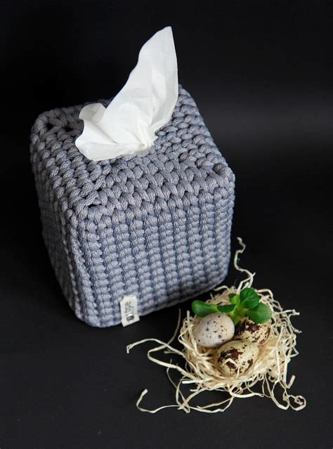 Square Light Grey Tissue Box Cover Crochet Scandinavian Style Etsy