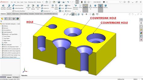 Create A Hole Using Hole Wizard In Solidworks Simple Hole Countersink