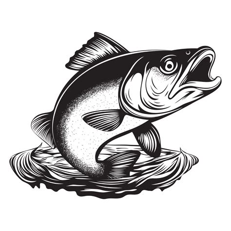 Black And White Fish Jumping Out Of The Water Vector Illustration