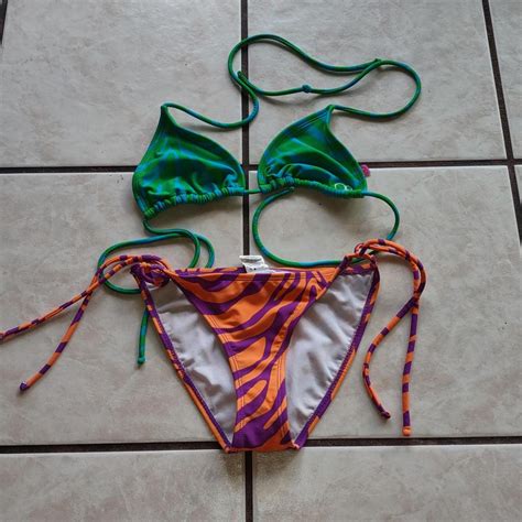 Zebra Print Mismatch Triangle And Side Tie Bikini By Depop