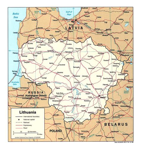 Detailed Political Map Of Lithuania With Roads Railroads And Major