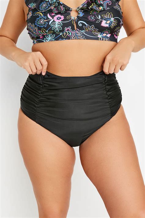 YOURS Plus Size Black Ruched Super High Waisted Tummy Control Bikini Briefs Yours Clothing