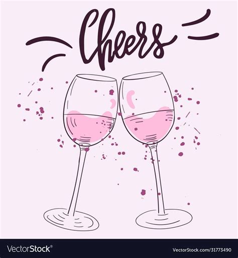 Two Glasses Of Wine With The Words Cheers On Pink And Purple Background