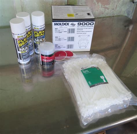Multiple Cans Flex-Seal Max, Cable Ties, Moldex 9000 Full Facepiece