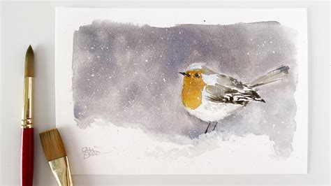 Winter Watercolor Robin Bird Painting Loose Watercolor Painting A