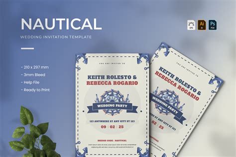 Nautical Wedding Invitation Graphic By Vunira Template Creative Fabrica