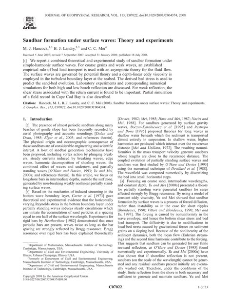 (PDF) Sandbar formation under surface waves: Theory and experiments