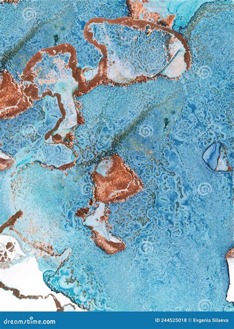 Alcohol Ink Texture Abstract Hand Painted Blue And Gold Background