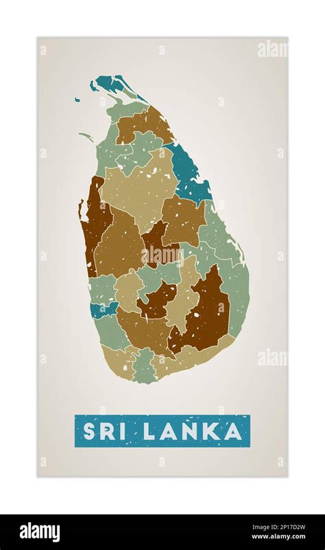 Sri Lanka Mapa Cartel De Pa S Con Regiones Vieja Textura Grunge