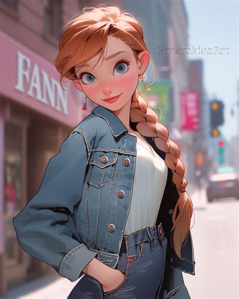 Modern Anna Wearing Jeans Disney Princess Disney Frozen Elsa Art