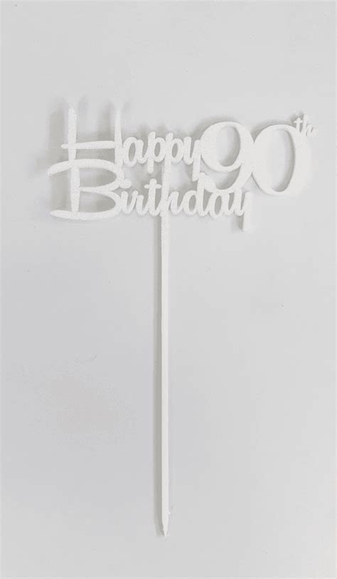 Acrylic Cake Topper 90th Birthday White Glitter The Partys Here