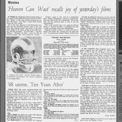 Gene Siskel Movie Review—HEAVEN CAN WAIT (06-30-78) - Newspapers.com™