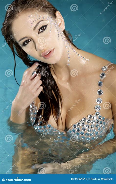 Beautiful Brunette In Swimmingpool Stock Photo Image Of Sensuality