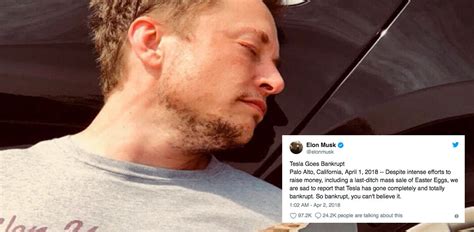 Elon Musk Announces Tesla Is Bankrupt In April Fools Day Tweet