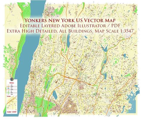 Yonkers New York Us Vector Map High Detailed Street Map Editable Adobe