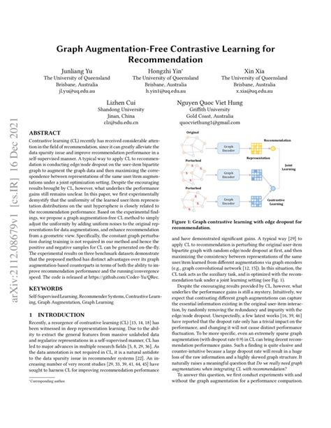 Graph Augmentation Free Contrastive Learning For Recommendation Deepai