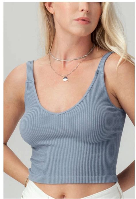 Rib Knit Scoop Neck Cropped Cami Solid Ribbed Basic Tank Top Etsy