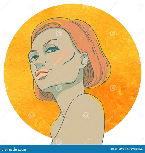 Portrait Of Arrogant Young Girl With Red Hair Stock Vector