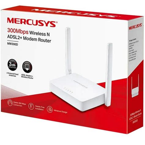 Беспроводной ADSL Модем, Mercusys MW300D, 3 порта + Wi-Fi, 300 Mbps ...