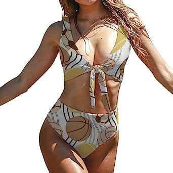 Amazon Bikini Ball Together Stripe Gray Yellow Women Tie Knot Bikini Set Two Piece Sexy