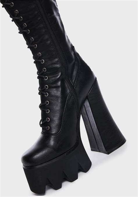 Lamoda Knee High Flared Heel Platform Boots Black Dolls Kill