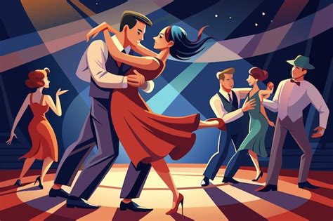 Premium Vector | Illustration dance hall scene with two couples dancing In the foreground a man ...