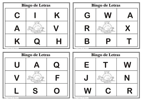 Cartela De Bingo De Letras - Cartelas para Bingo de Letras Educação Infantil