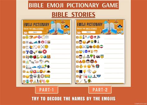 Bible Stories Emoji Game Printable I Emoji Pictionary I Church Activity