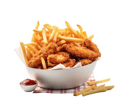 Fried Chicken Nuggets And French Fries In A Bucket Delivery Fast Foods