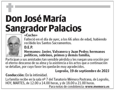 Don José María Sangrador Palacios Esquela Necrológica La Rioja