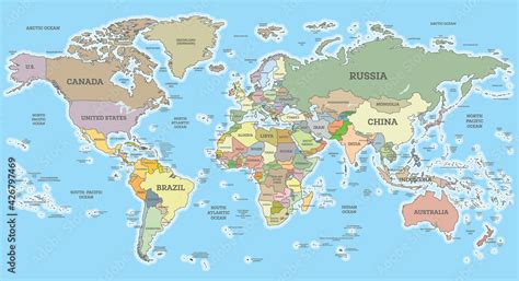 Fototapeta Mapa Wiata Dla Dzieci World Map With Borders And Countries