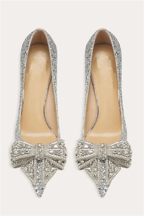 TrendyAnka Lady Princess Gümüş Nude Şeffaf Kristal Fiyonk Taşlı Stiletto 9Cm Topuklu Düğün Nişan