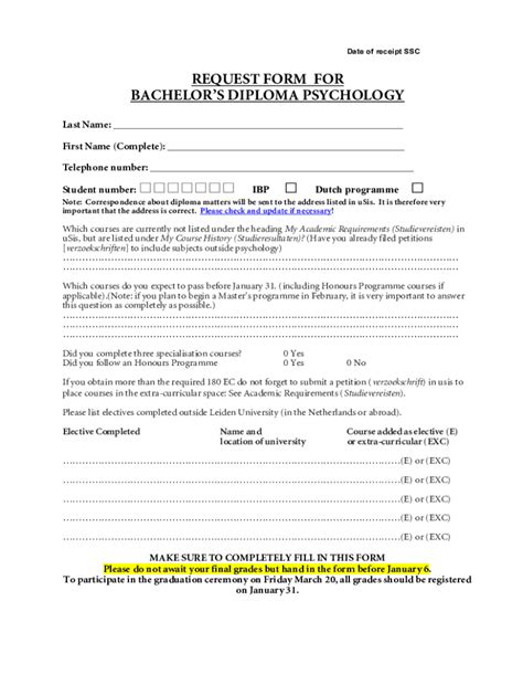 Fillable Online Request Formbachelor Diploma Psychologie January Rtf