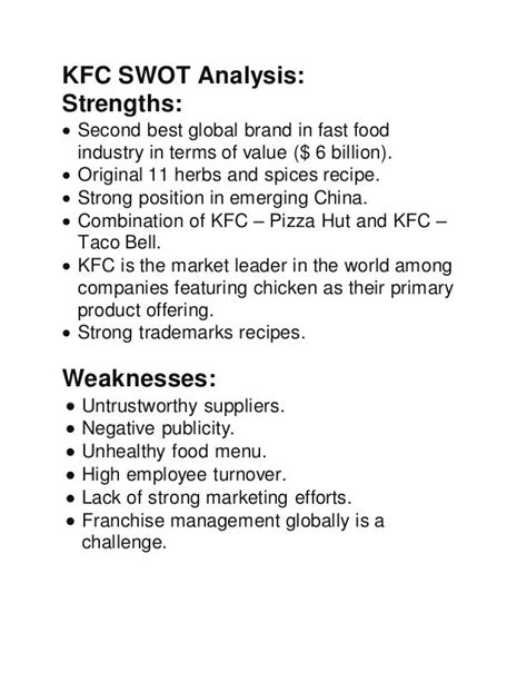 Swot Analysis Of Kfc