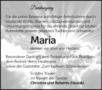 Traueranzeigen von Maria Märkische Onlinezeitung Trauerportal