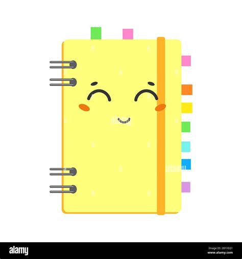 Cute cartoon notebook on a spiral in a yellow cover with colored ...