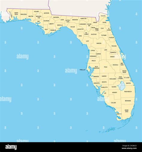 Florida State Counties Political Map Florida A State In The Southeastern Region Of The United