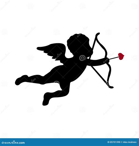 Cute Cupid Silhouette On White Background Flat Isolated Vector Stock