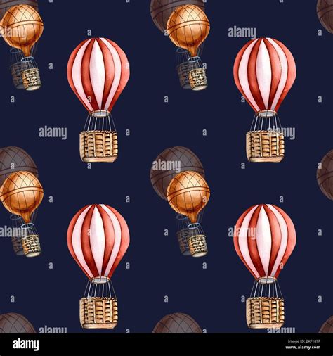 Retro Hot Air Balloon Vintage Style Watercolor Seamless Pattern