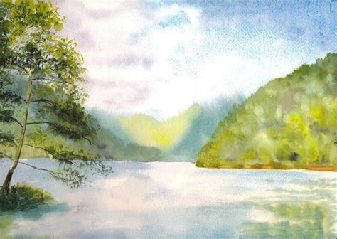 Aquarelle Lac De Montagne Dans L Humide Cindy Barillet Painting