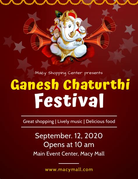 Copia De Maroon Ganesh Chaturthi Festival Flyer Postermywall