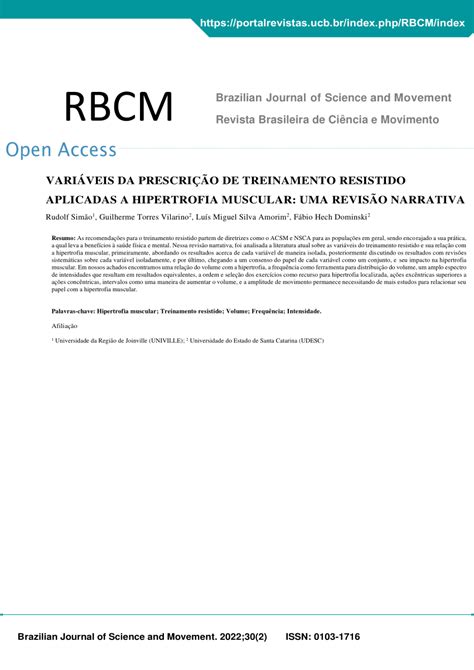 Pdf Vari Veis Da Prescri O De Treinamento Resistido Aplicadas A